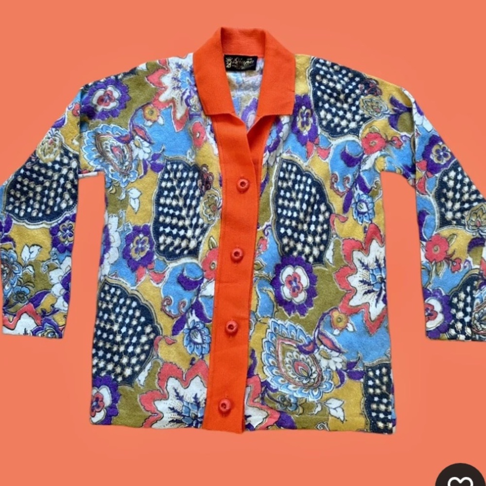 70s Diana De Luxe Angora Lambswool Sweater  Psychedelic Floral Fuzzy Vintage